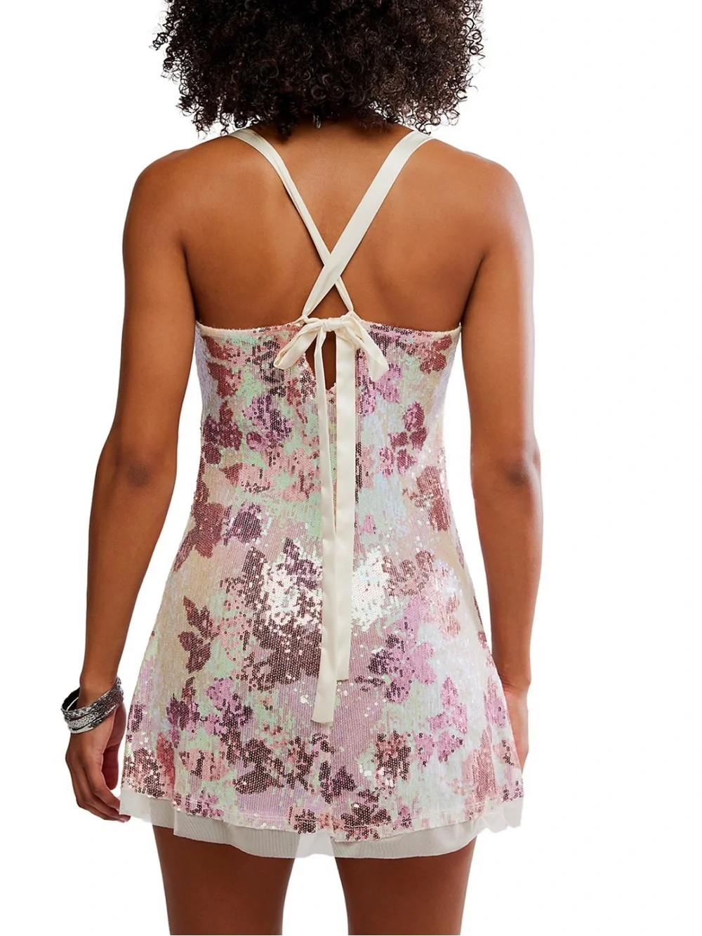 Free People Pink Floral Sequin Mini Dress